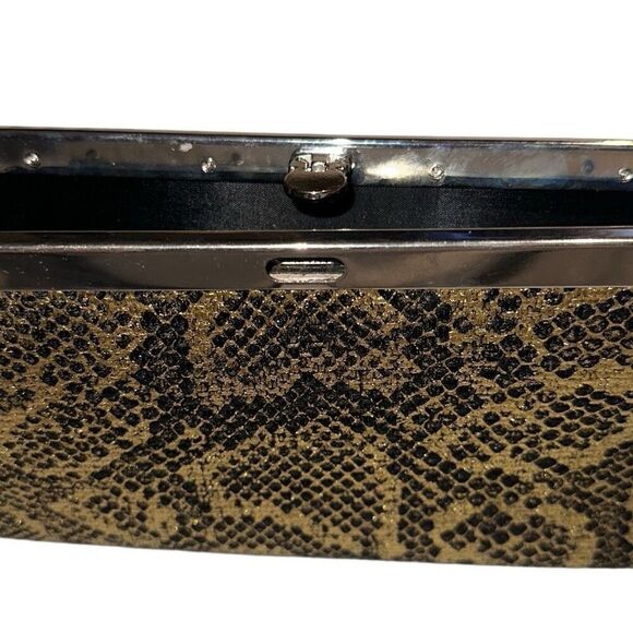 Mirror Mirror Black & Metallic Gold Snakeskin Print Clutch Wallet Ladies OS - Picture 9 of 11